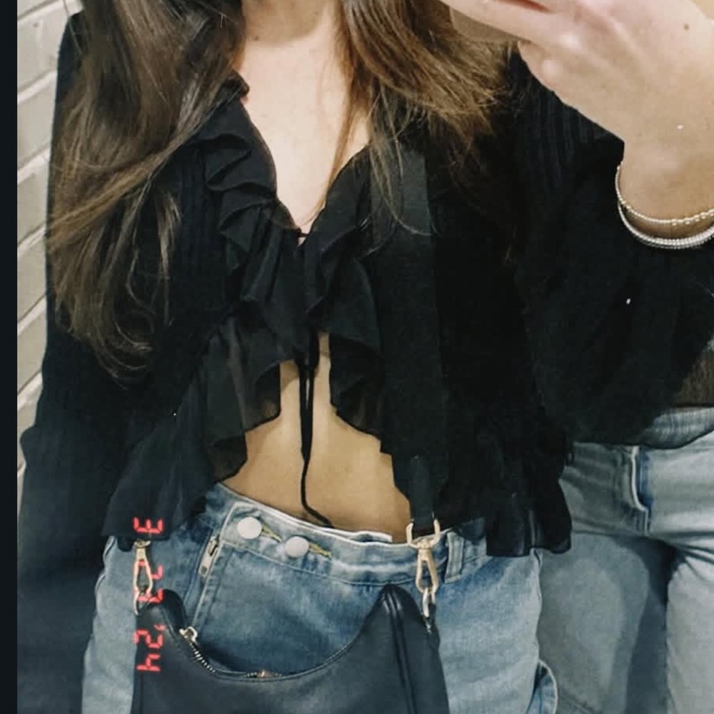 Elegant Black Ruffled Women's Top